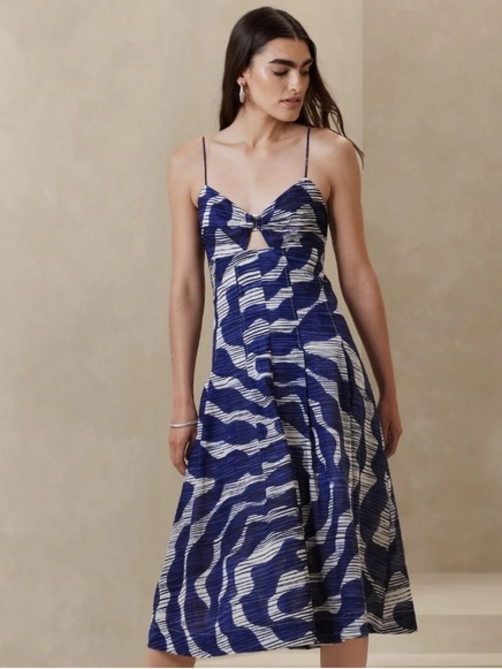 Banana Republic Navy and White Spaghetti-Strap Sundress